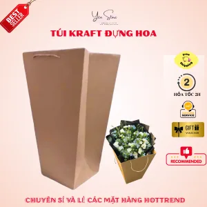 Set 10 Túi Giấy Kraft Đựng Hoa – Túi Giấy Xi Măng Có Quai Xách Đựng Hoa Kích Thước 15x27x40